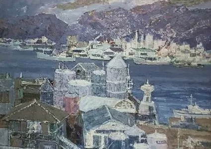 タイトル「天草の海」の油絵画像