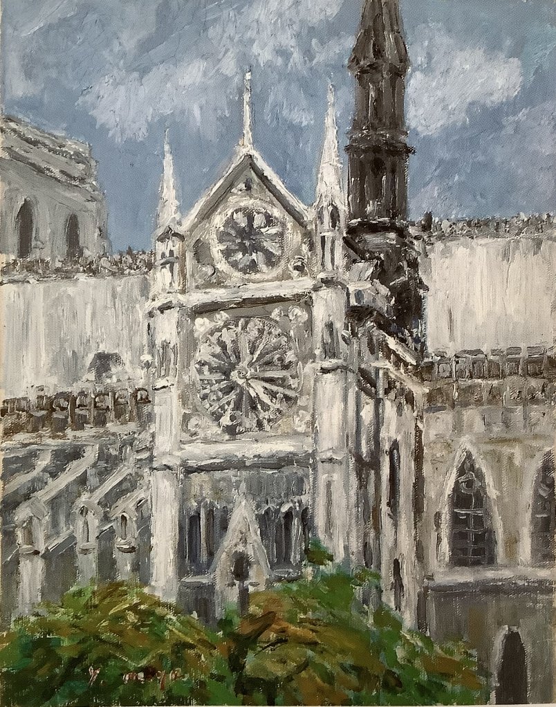 タイトル「ノートルダム寺院」の宮崎の油絵画像　1975年ヨーロッパ研修旅行の作品　F6サイズ