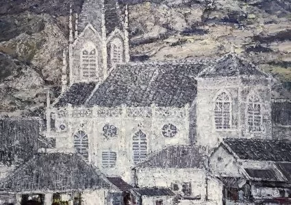 「島の教会」油絵画像