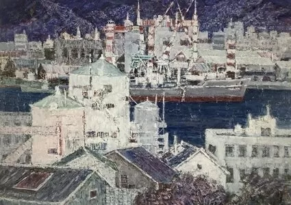 タイトル「港」の宮崎の油絵画像