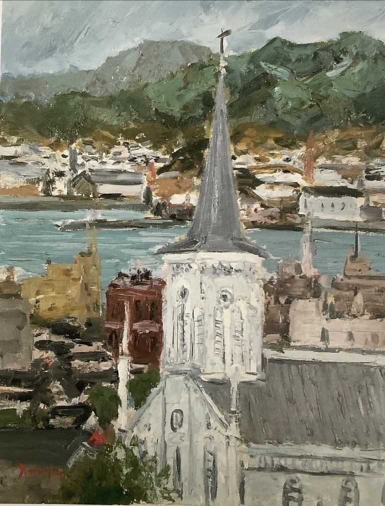 タイトル「大浦天主堂」の宮崎の油絵画像　F6サイズ