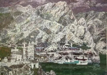 タイトル「港2」の宮崎の油絵画像